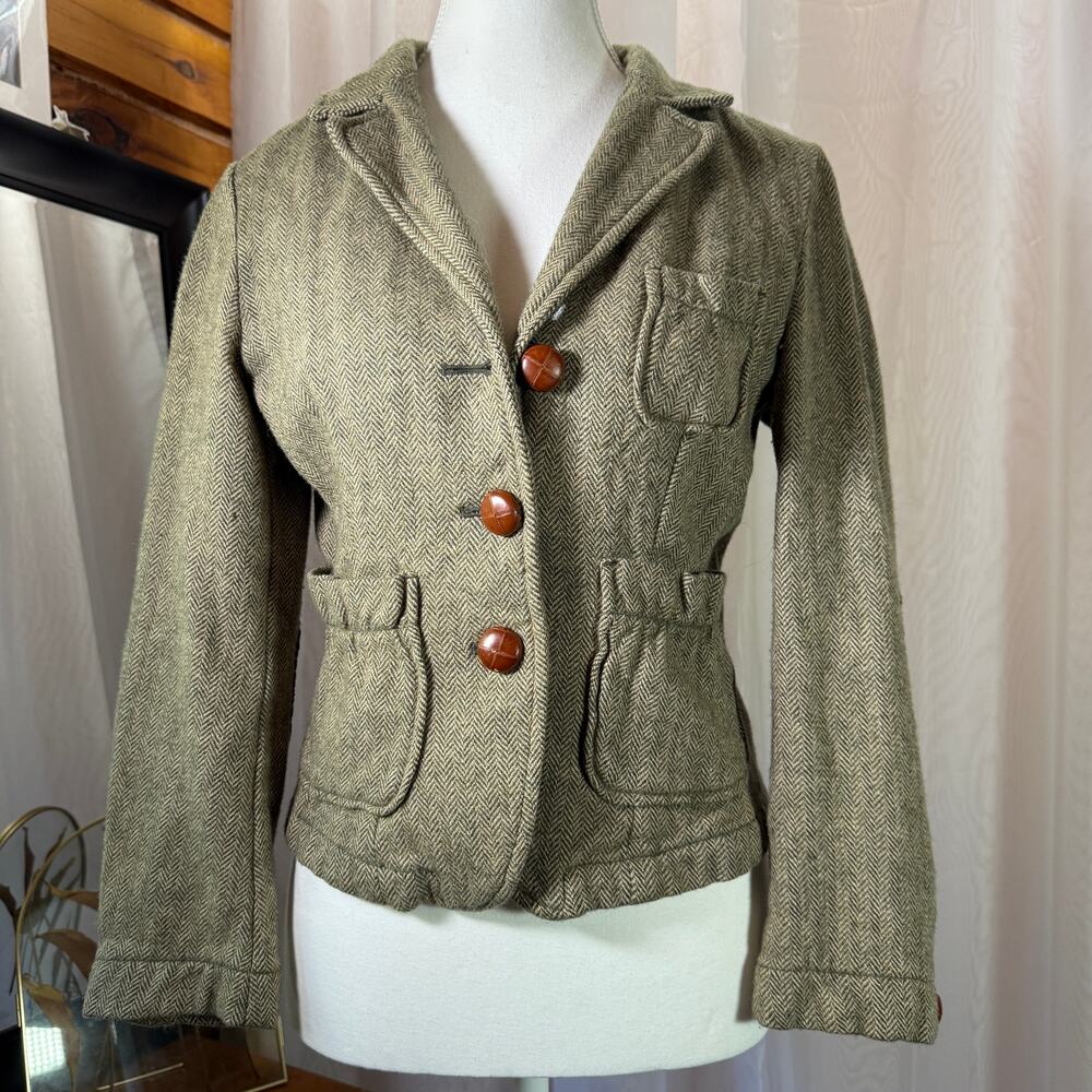 Abercrombie & Fitch Wool Herringbone Blazer Jacket M Equestrian Preppy Fall VTG